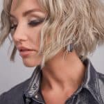 Blonde wavy bob wig styled for a modern look.